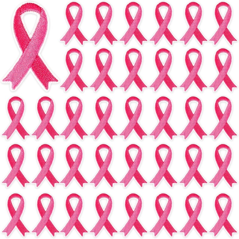 Augsun 30 pcs Pink Ribbon Iron on Patches Breast Cancer Awareness Embroidered Sew Applique Repair Patch DIY Crafts for Women Girls Clothing Jacket Jeans Pants Dress Backpack Hat Decorations - Image 1